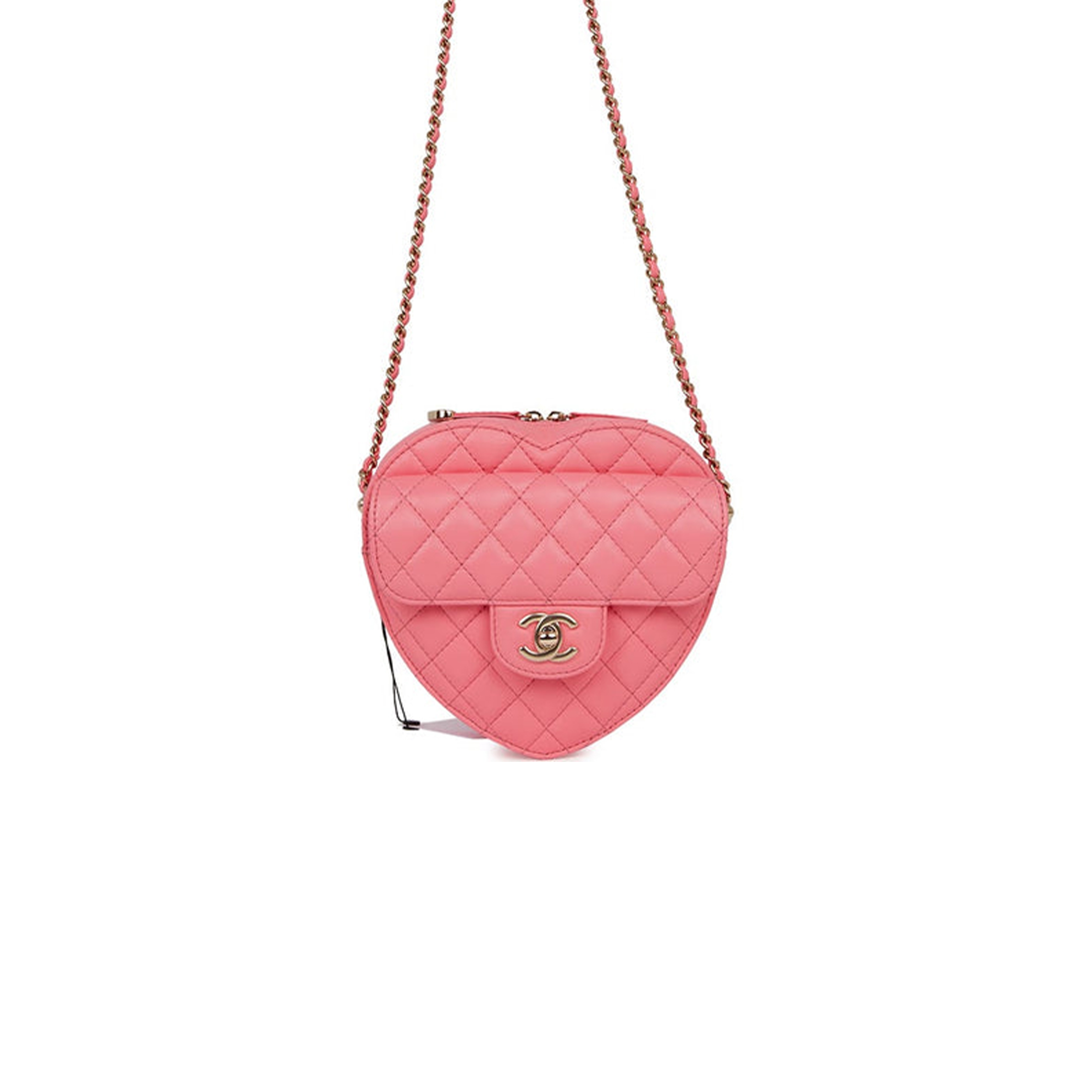 CHANEL CC IN LOVE LARGE HEART BAG PINK LAMBSKIN LIGHT GOLD HARDWARE (20*18*6cm)